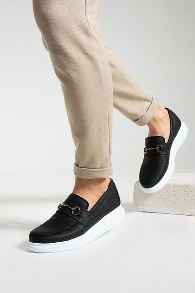 L.A Polo Men's High-Top Buckle Black and White Loafer Shoes