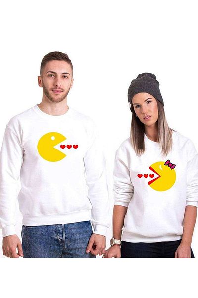 Tshirthane Pacman Heart Lover Combos Sweatshirt Couple Combination