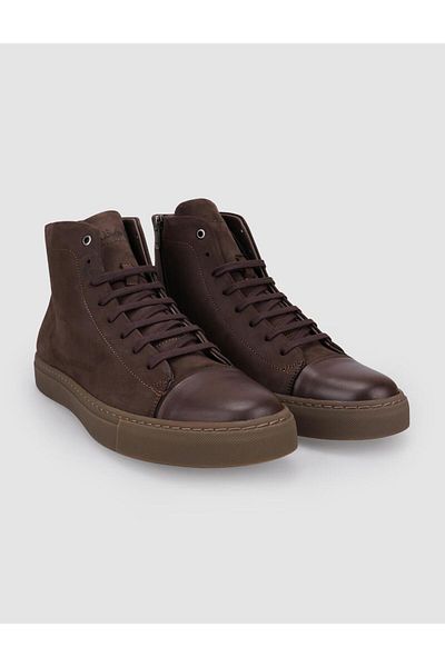 Cabani 100% Genuine Leather Brown Zippered Lace-Up Men's Casual Boots