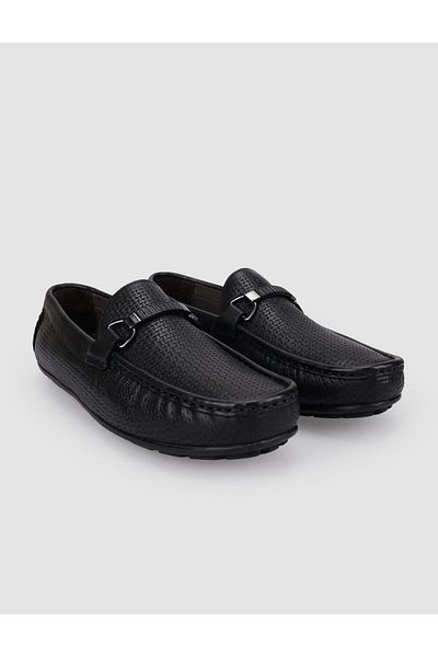 Cabani 100% Genuine Leather Black Buckle Men's Loafer