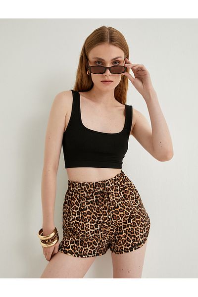 Koton Mini šortky s leopardím vzorem v pase Slim Fit se šněrováním