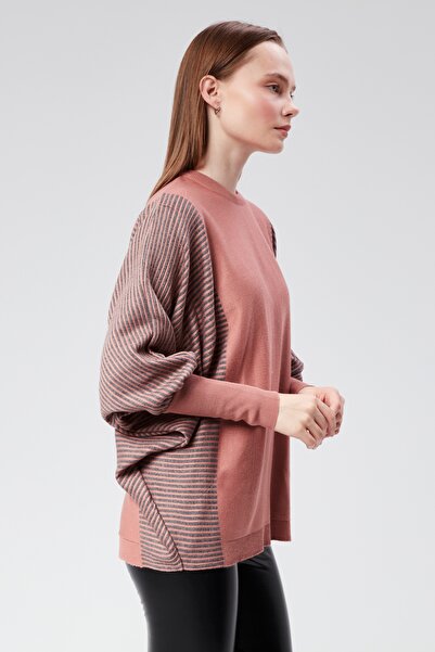CNR TEKSTİL Stripe Sweater with Bat Sleeves