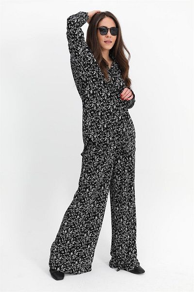 VAPUR TEKSTİL Black Knitted Pleated Floral Patterned Set