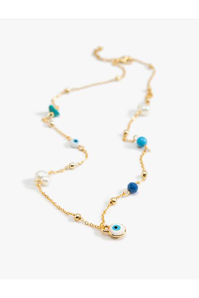 Koton Pearl Detailed Evil Eye Beaded Necklace