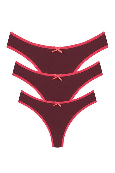 Akbeniz Claret Red Cotton Σετ 3 στρινγκ κιλότ - 40251