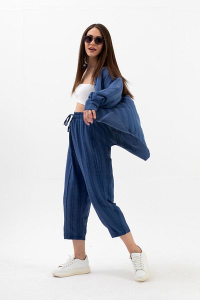 VAPUR TEKSTİL Indigo Linen Double Set - Crinkle Fabric
