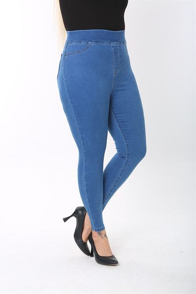 CEDY DENIM Дамски голям размер Еластичен клин с висока талия Модел за отслабване Панталон с пълна ликра C608-светло син