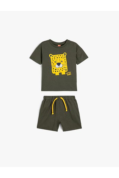 Koton Σετ βαμβακερό σορτς και μπλουζάκι Lion Printed - Σετ 2 τεμαχίων