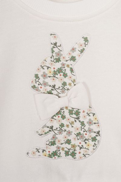 zepkids Crew Neck Long Sleeve Rabbit Printed Ecru Color Girl's Skirt Suit