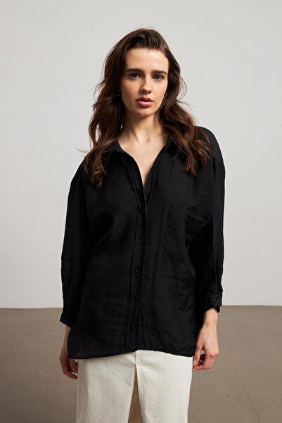 YOUR NAME Огромна черна дамска риза с паднали рамене и джобове