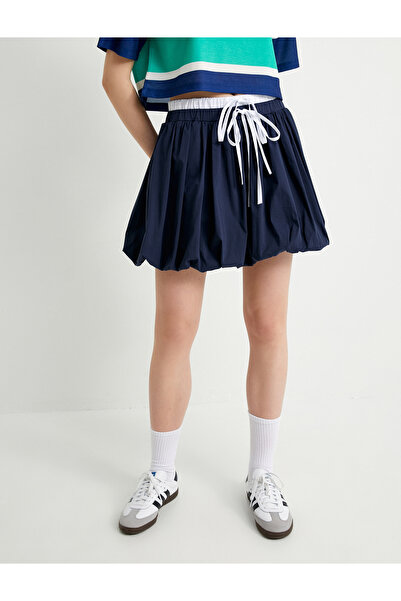 Koton Mini Balon Etek Çift Bel Detaylı Renk Kontrastlı Fiyonk Detaylı