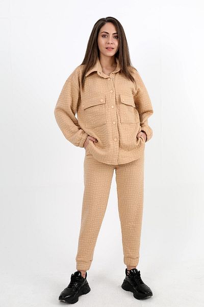 VAPUR TEKSTİL Mink Quilted Jacquard Double Set