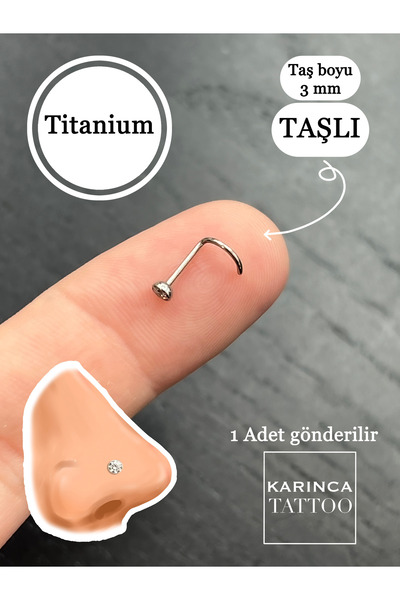 Karınca Piercing Taşlı Burun Piercing Nostril Titanyum Piercing