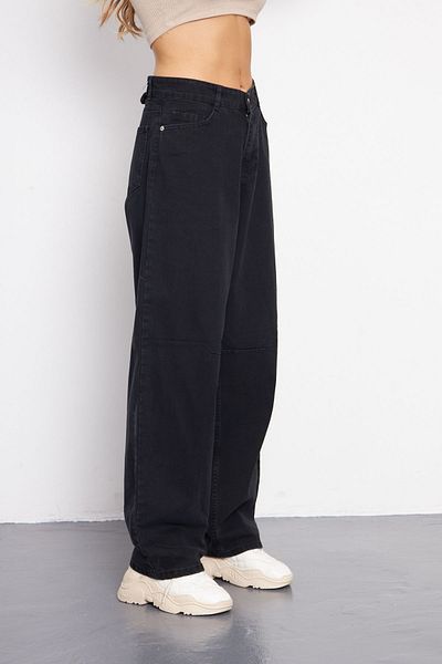 LAMİRAMOOD Black Oversize Women's Jeans - Buckle Adjustable Waist, Wide Leg