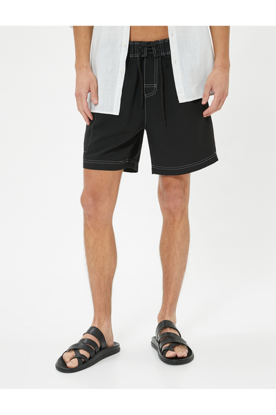 Koton Deniz Şortu Oversize Beli Bağcıklı Dikiş Detaylı