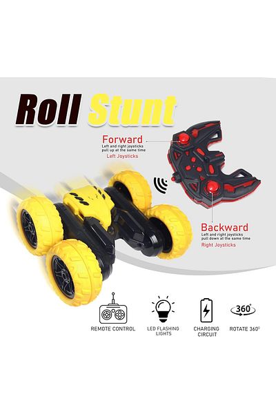 FUNFY EL2004 Racing Stunt RC Toy Car| Yellow | Shockproof & Rechargeable Battery | For Kids, Adults