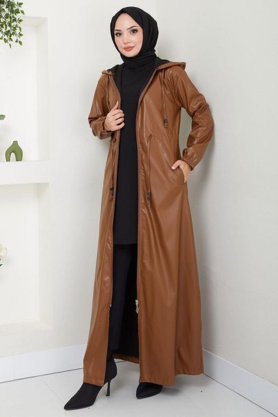 hafsamina Καμπαρντίνα Tan Faux Leather Tie-Up - HM2279