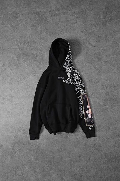 Slatra Чоловічий чорний Victories Kol Patch худі з капюшоном Oversize Sweatshirt