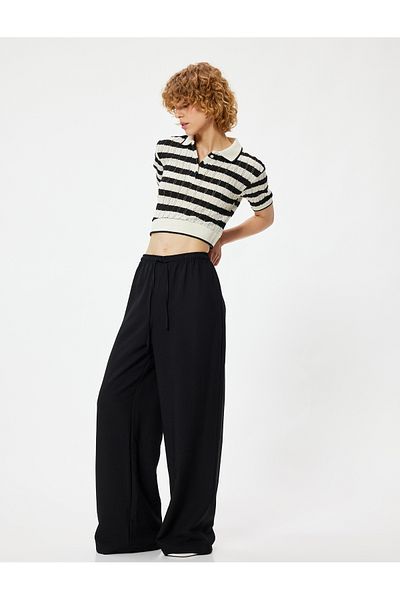 Koton Viscose Blended Wide Leg Trousers - Waist Lace-up