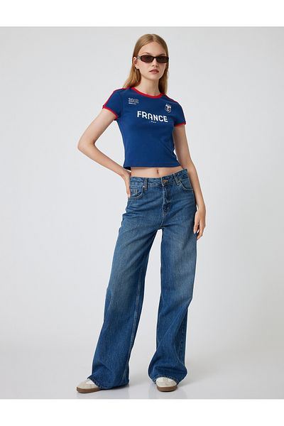 Koton Tricou imprimat cu slogan, cu mânecă scurtă, cu mânecă scurtă, slim fit