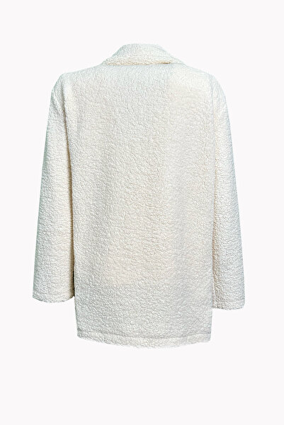 VAGGON Women's Beige Double Pocket Buttoned Front Shawl Collar Plush Jacket Prm1183