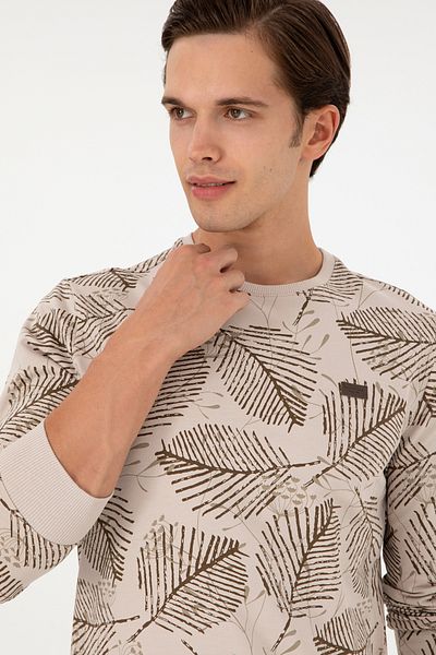 U.S. Polo Assn. Ανδρικό φούτερ Camel με στάμπα με λαιμόκοψη με κανονική εφαρμογή 50290581 -vr015