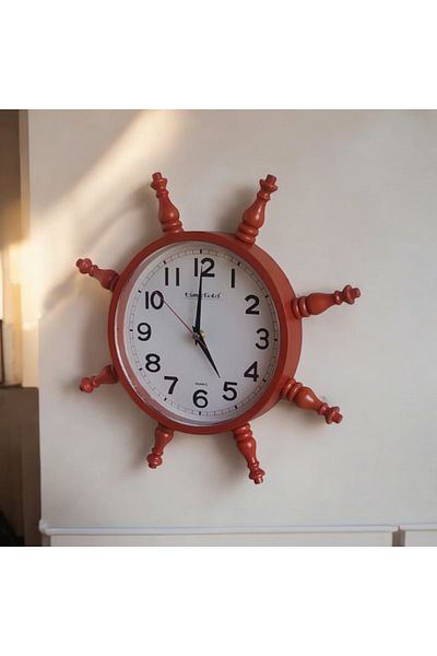 Bahat Antique Cherry Wood Sailor Helm Living Room Office Wall Clock Diameter 36 cm