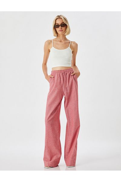 Koton High Waist and Pocket Linen Blended Wide Leg Trousers