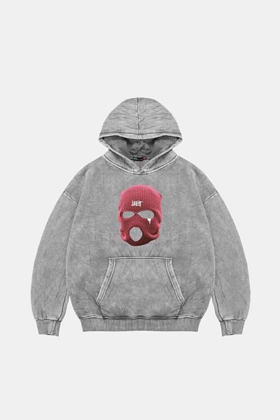 Sekizbiraltı Ροζ μάσκα με στάμπα Oversize Unisex Premium Washed White Hoodie