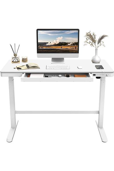 Mahmayi Flexispot ET-118W All In One Height Adjustable Standing Desk With USB Charging - White