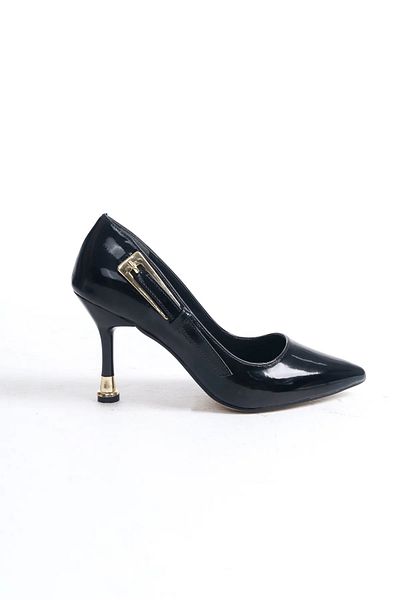 BUNİPARK Women's Side Gold Buckle Pointed Toe Comfortable Heeled Shoes