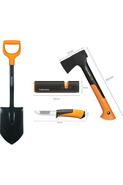 FiSKARS Solid Kürek + Xs-X7 Balta + Ağır İş Bıçağı + Balta ve Bıçak Bileyici