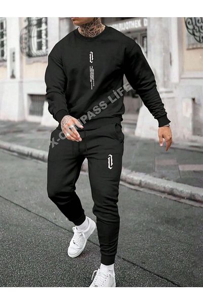 x-compass life Σετ φόρμας Crew Neck - 2-Pece Conbine, Vertical Print, Γυναικεία/Ανδρικά Unisex Εποχιακά