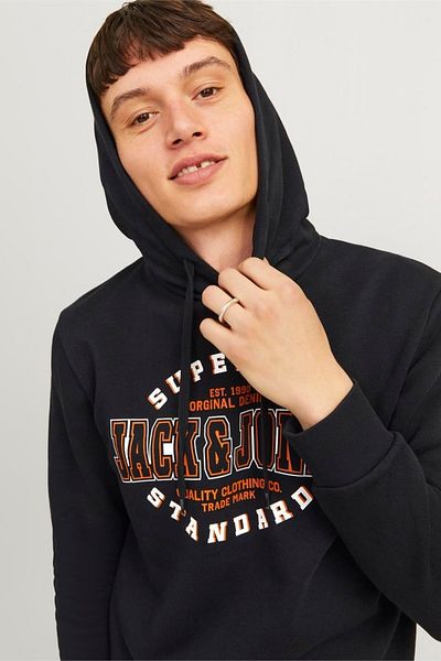 Jack & Jones Черен мъжки суитшърт - Jjelogo Sweat Hood, 2 цвята, 24/25 Noos