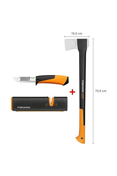 FiSKARS Yarma Baltası L-X21 + Bileyicili Ağır İş Bıçağı + Balta ve Bıçak Bileyici