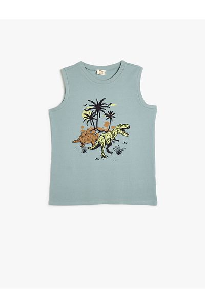Koton Tricou din bumbac imprimat cu dinozauri - Fără mâneci, Decolteu