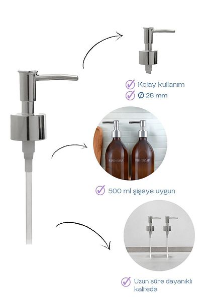 homence Silver 28mm Spare Liquid Soap Pump - Pack of 2 (2 Pcs)