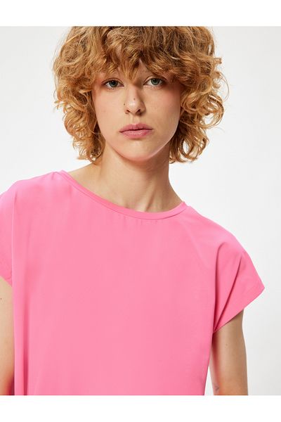 Koton Crew Neck Oversize Sports T-Shirt - Short Sleeve, Off Shoulder