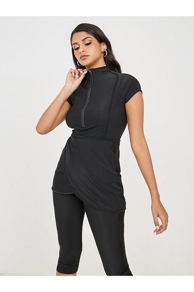 Styli Short Sleeve Zip Up Wrap Over Capri Burkini