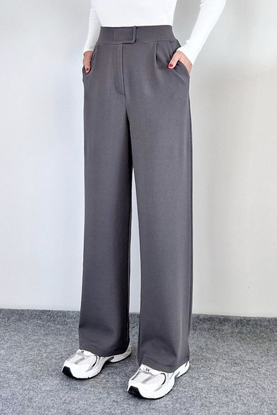 THIFF GYMWEAR Women's Lycra Velcro Closure Gray Wide Leg Comfortable Palazzo Trousers