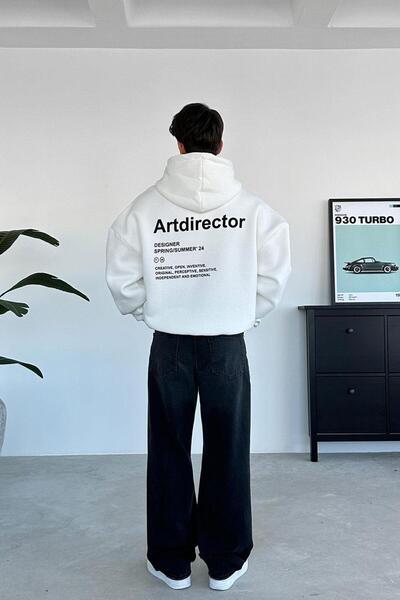 HAFKAGİYİM Φούτερ με κουκούλα Unisex White Art Director με στάμπα Oversize Loose Cut