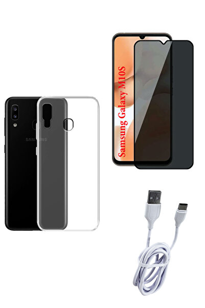 Samsung Galaxy M10S Hayalet Ekran Koruyucu, Şeffaf Kılıf ve Şarj Kablosu Seti | 3'lü Koruma Paketi