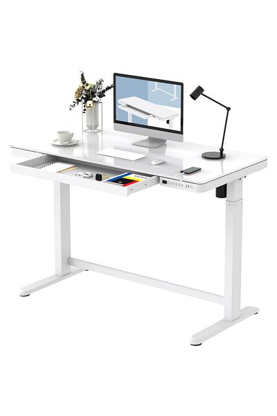 Mahmayi Flexispot Electric Height Adjustable Standing Desk With Drawer 48 X 24'' - White