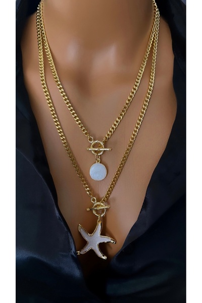 Nevaa Still Altın kaplama zincir,uç tasarım çoklu kolye ‘tüm set’