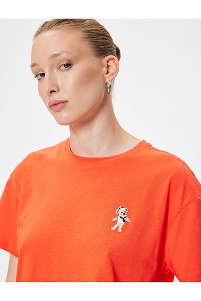 Koton Crew Neck Embroidered Cotton Short Sleeve T-Shirt
