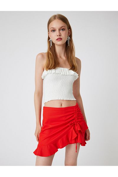 Koton Linen Slim Fit Mini Skirt with Ruffles and Bow Detail