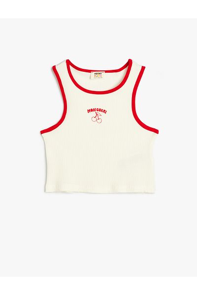 Koton Kurzes Tanktop aus Baumwolle mit Rundhalsausschnitt – Kirschen-Print