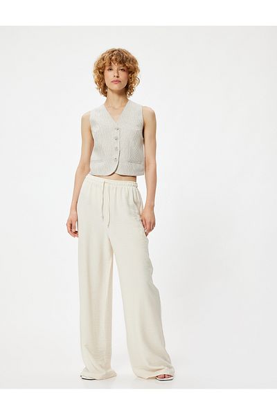 Koton Viscose Blended Wide Leg Trousers - Waist Lace-up