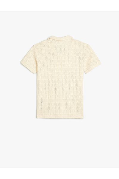 Koton Durchbrochenes T-Shirt mit kurzen Ärmeln und Polokragen