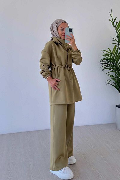 Ka Hijab Oil Green Scuba Fabric Design Collar Set